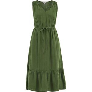 NWT, SZ M, 100% Cotton Gauze Tiered Midi Dress, Green